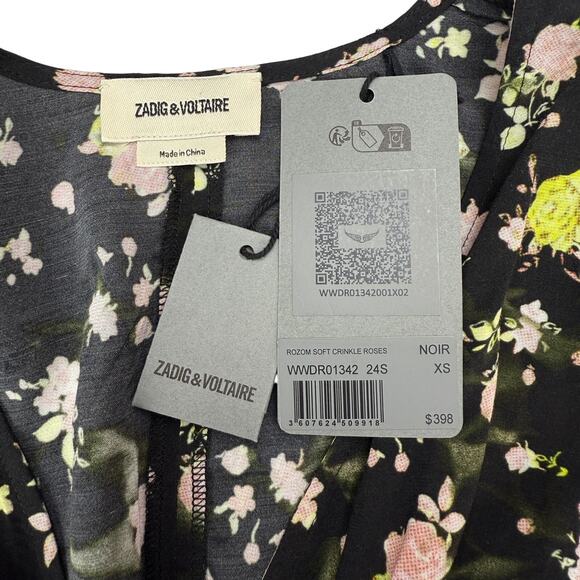 NWT ZADIG & VOLTAIRE Rozom Soft Crinkle Roses Dress Size XS - Picture 6 of 8